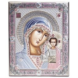 Казанская Икона Богоматерь с рамкой из узоров, Размер 21x27 см