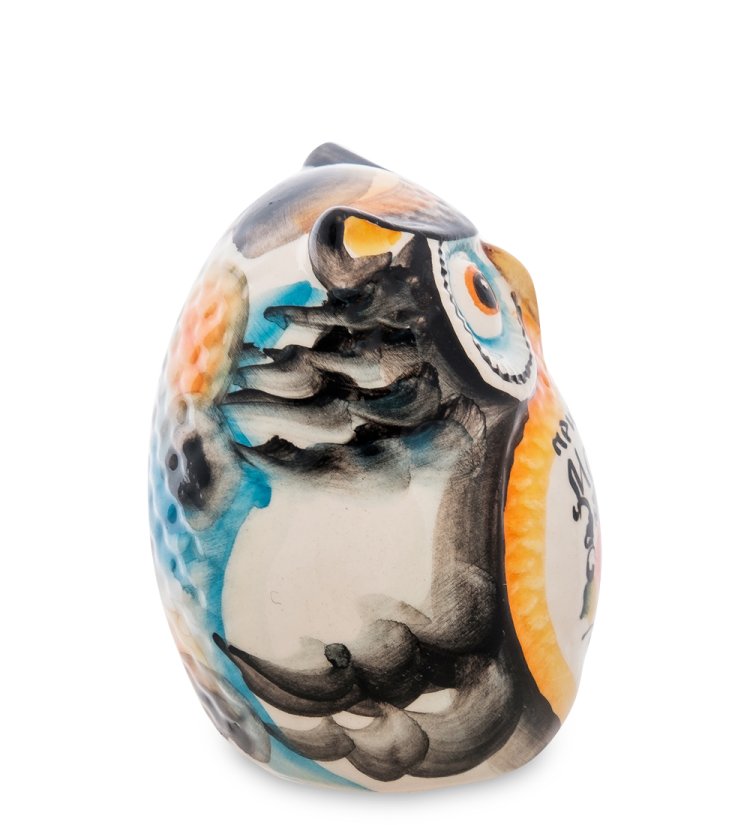 Фигурка Совенок Цветная гжель ГЛ-384, фотография сбоку