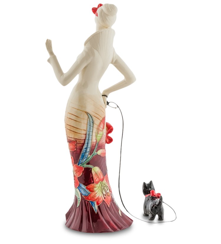 Статуэтка из фарфора Дама с собачкой в платье с Лилиями Pavone JP-98/ 24, фотография со спины
