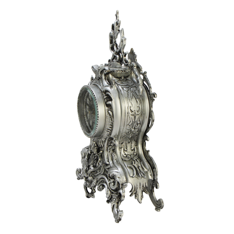 Каминные часы Ласу, серебряные Bello De Bronze BP-27095-S, фотография сбоку