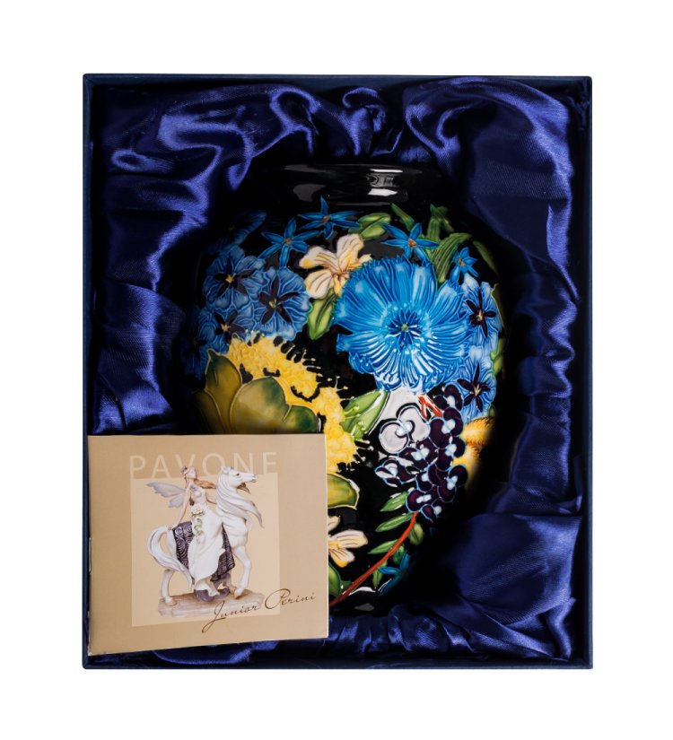 Небольшая черная Ваза из фарфора для цветов Pavone JP-670/ 4, фотография в коробке