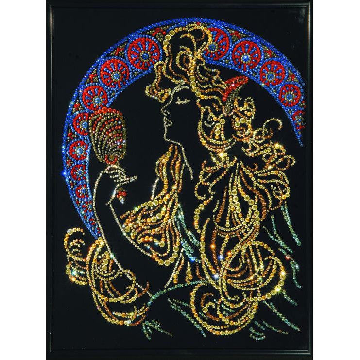 Картина Девушка с зеркалом c кристаллами Swarovski