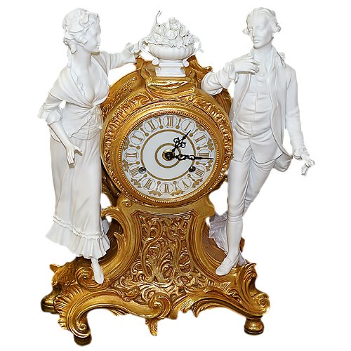 Часы настольные из фарфора Дама с кавалером Tiche 518B/TICHE