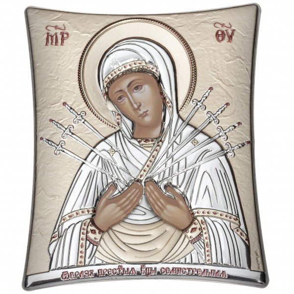 Икона Божией Матери Семистрельная с белой рамкой на ножке, Размер 11x14 см Slevory 117TW2FWC