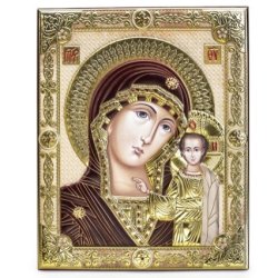 Казанская Икона Богоматерь с золотым оформлением, Размер 21x28 см