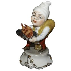 Статуэтка из фарфора Гном с жаренной курицей