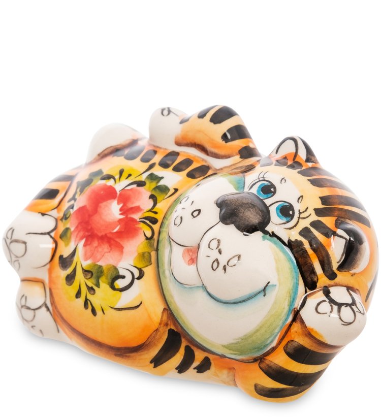 Фигурка Большой Кот Таити Цветная гжель ГЛ-200, фотография сбоку