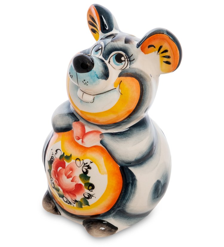 Копилка Большая Мышь Цветная гжель ГЛ-624, фотография сбоку