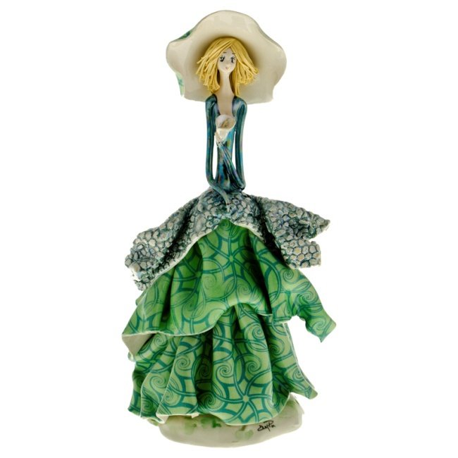 Статуэтка из фарфора Дама в зеленом платье с цветами ZamPiva 50180