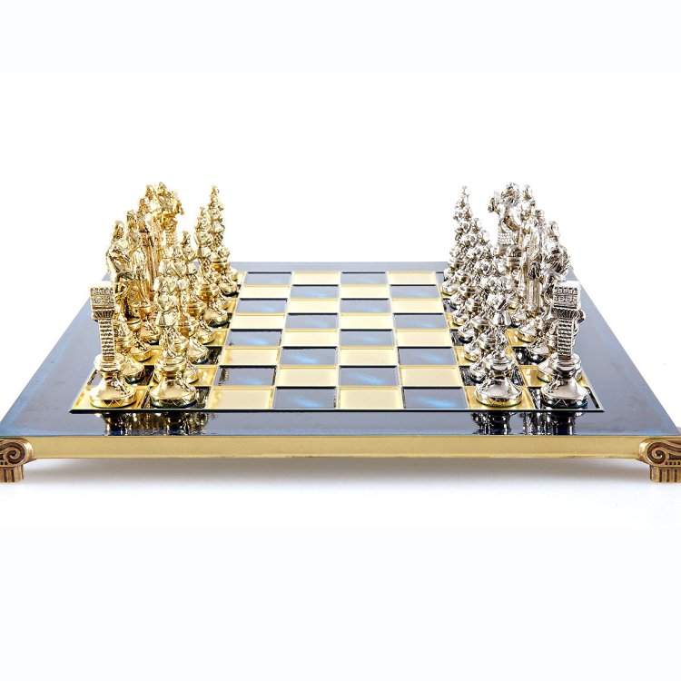 Шахматы Ренессанс, Синяя доска Manopoulos MP-S-9-36-BLU, фотография сбоку