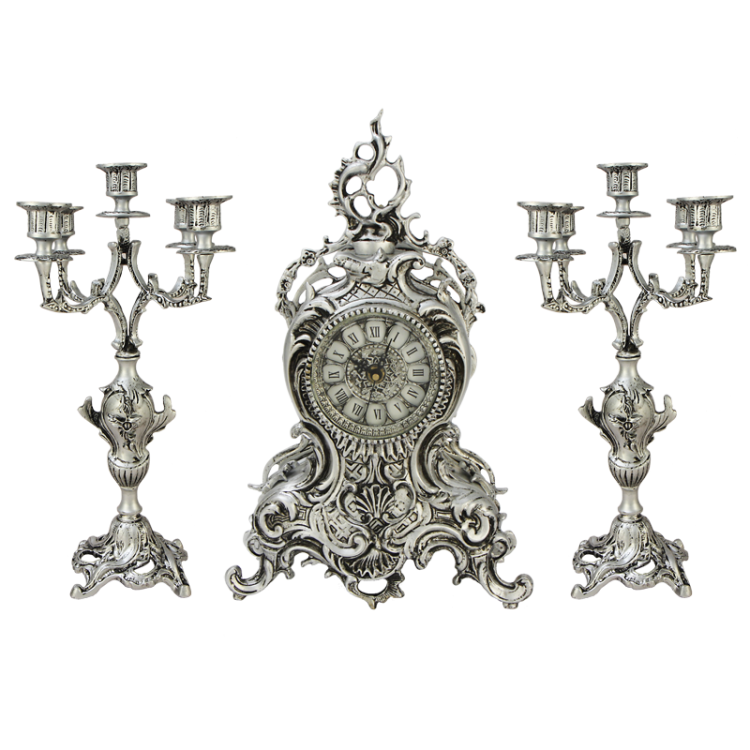 Каминные часы с Канделябрами Ласу Колуна, серебряные Bello De Bronze BP-2709553-S