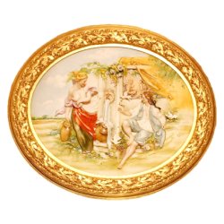 Барельеф из фарфора У фонтана, овальная рамка
