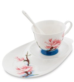 Чайная пара из фарфора Цветущая сакура, ручная роспись