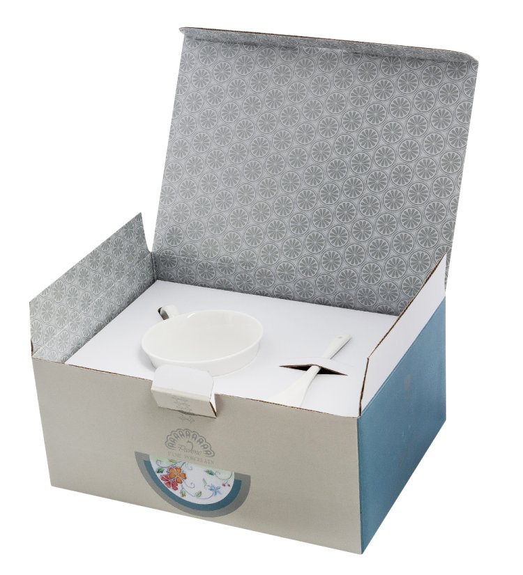 Чайная пара из фарфора Цветущая сакура, ручная роспись Pavone JS-06, фотография в упаковке