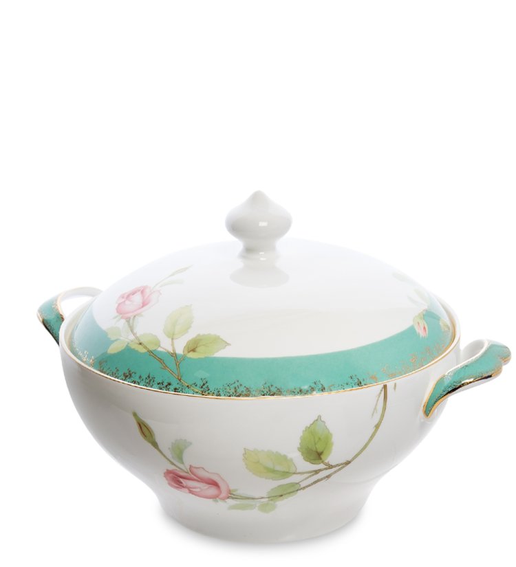 Супница с крышкой из фарфора Миланская Роза, большая Pavone JK-233, фотография сбоку