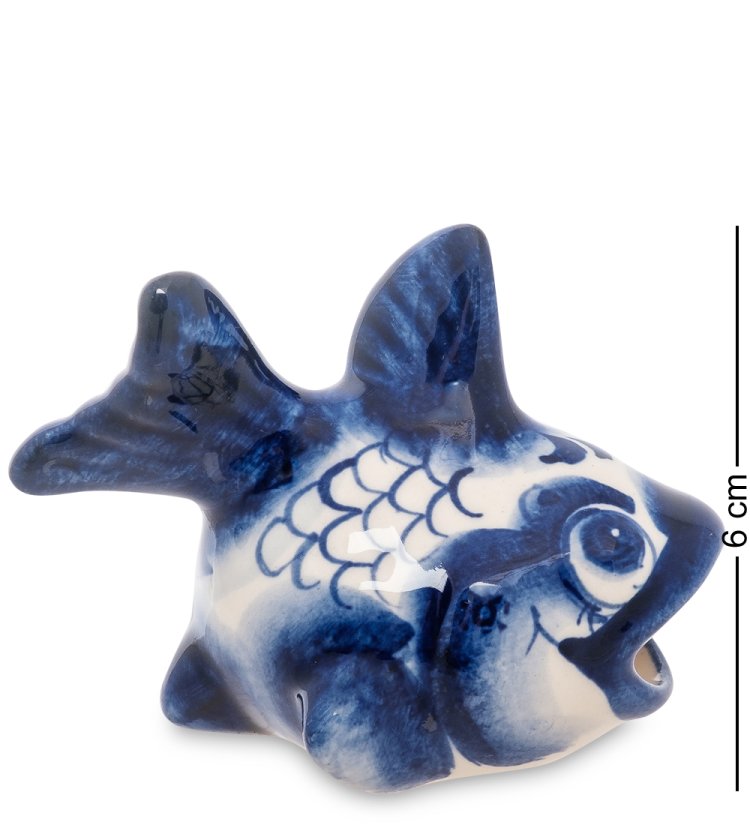 Фигурка Рыбка-Бычок Голубая гжель ГЛ-258, фотография сбоку