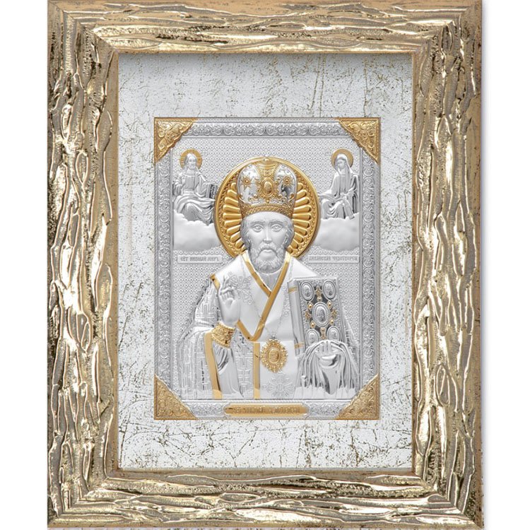 Икона Николай Чудотворец в золотой рамке Linea Argenti QOF254