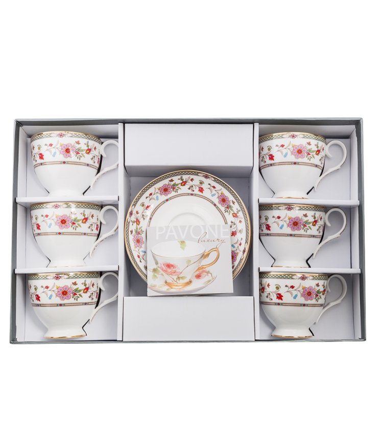 Чайный набор на 6 персон из фарфора Милано-Мариттима Pavone JK-215, фотография в упаковке