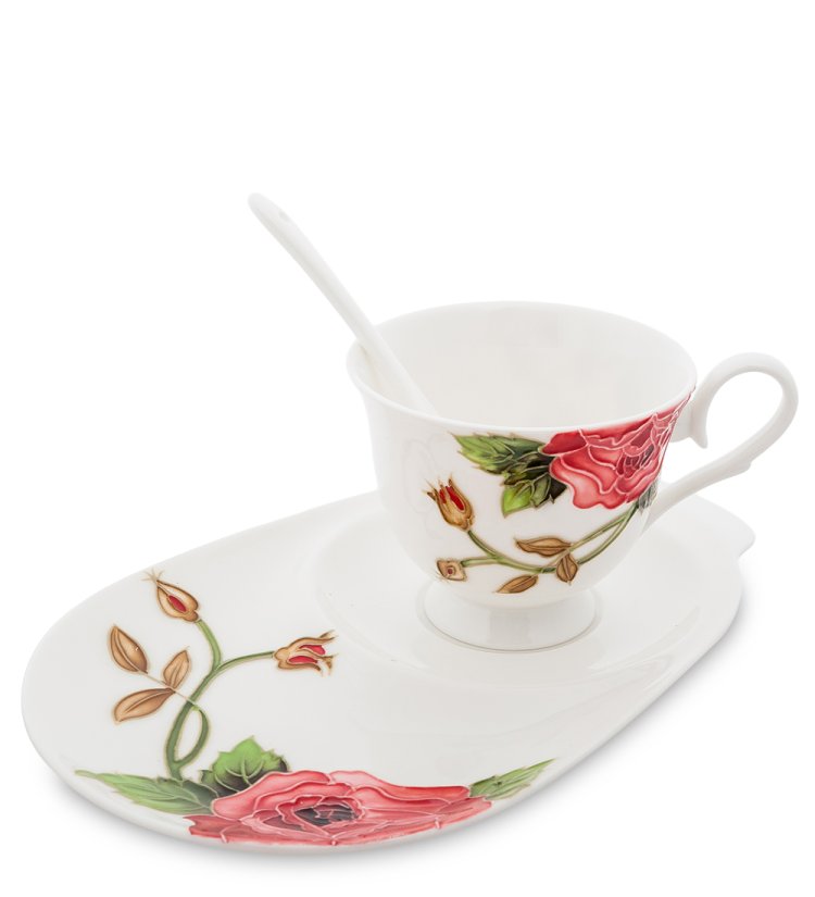 Чайная пара из фарфора Роза Рафаэлло, ручная роспись Pavone JS-11
