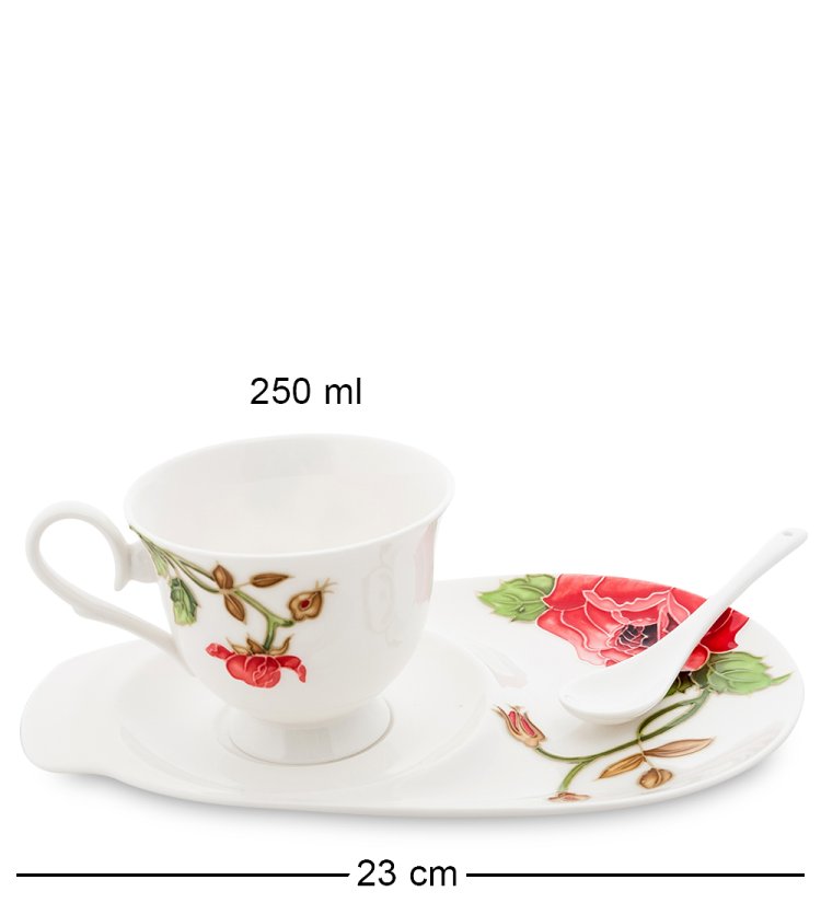 Чайная пара из фарфора Роза Рафаэлло, ручная роспись Pavone JS-11, фотография сбоку