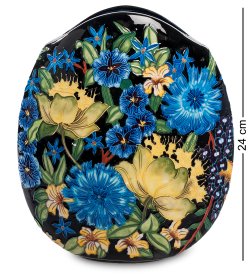 Черная Ваза из фарфора с синими цветами