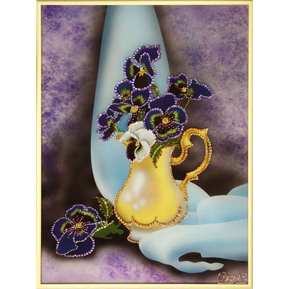 Картина Анютины глазки c кристаллами Swarovski