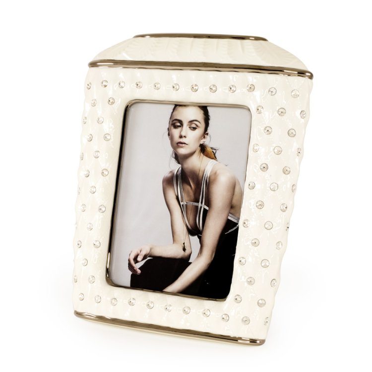 Белая фоторамка с кристаллами Swarovski, коллекция Sidney Migliore De Luxe 26485, фотография спереди