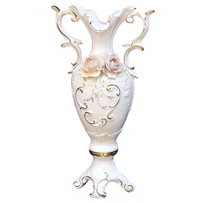 Светло-Кремовая Ваза для цветов с двумя ручками Красивые Розы Ceramiche Ferraro R 70/1