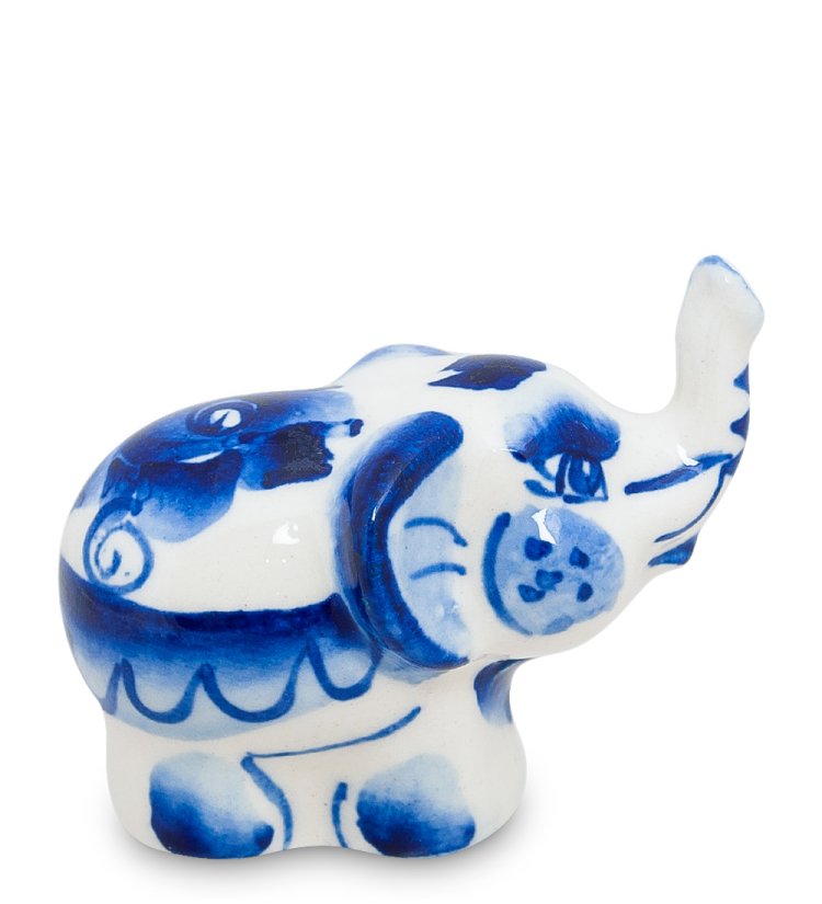 Фигурка Слоник Голубая гжель ГЛ-261, фотография сбоку
