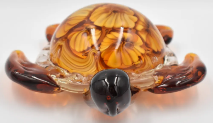 Статуэтка из Муранского стекла Черепаха с морскими цветами Mirho 17524, вид профиль сверху