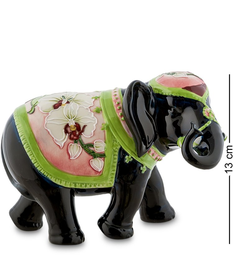 Статуэтка из фарфора Черный Слон с Зеленой накидкой Pavone JP-98/ 33