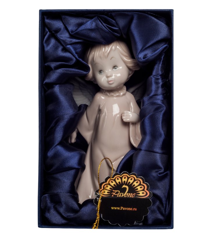 Статуэтка из фарфора Ангел в бежевом платье Pavone JP-05 /16, фотография в коробочке