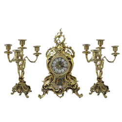 Каминные часы с маятником и канделябрами Ласу, золотые