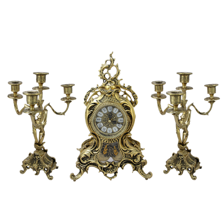 Каминные часы с маятником и канделябрами Ласу, золотые Bello De Bronze BP-2709450-D