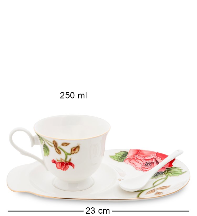 Чайная пара из фарфора Золотая Роза Рафаэлло, ручная роспись Pavone JS-17, фотография сбоку