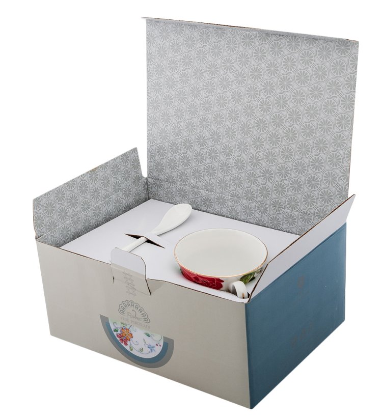 Чайная пара из фарфора Золотая Роза Рафаэлло, ручная роспись Pavone JS-17, фотография в упаковке