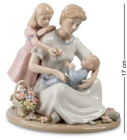 Музыкальная статуэтка из керамики Мама и дети с цветами