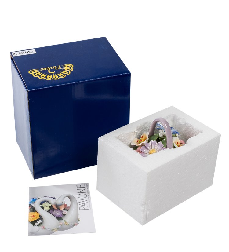 Керамическая статуэтка Корзинка с цветами Pavone CMS-33/20, фотография в упаковке