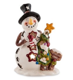 Подсвечник из фарфора Снеговик с елкой