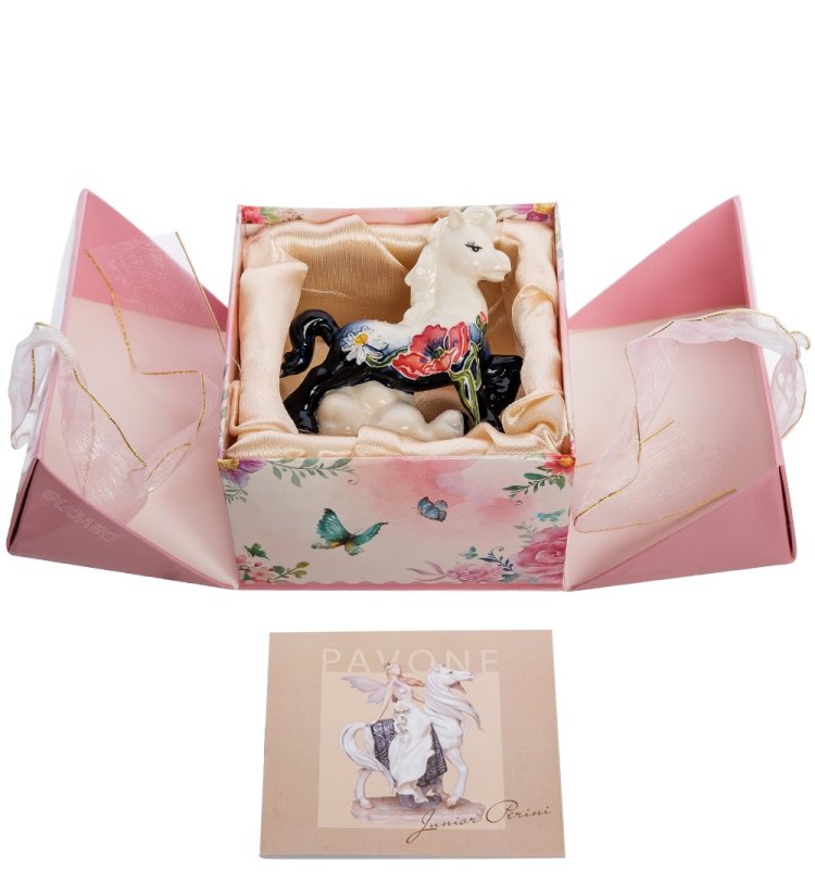 Статуэтка из фарфора Лошадка на облаке с цветами Pavone JP-61/65, упаковочный вид