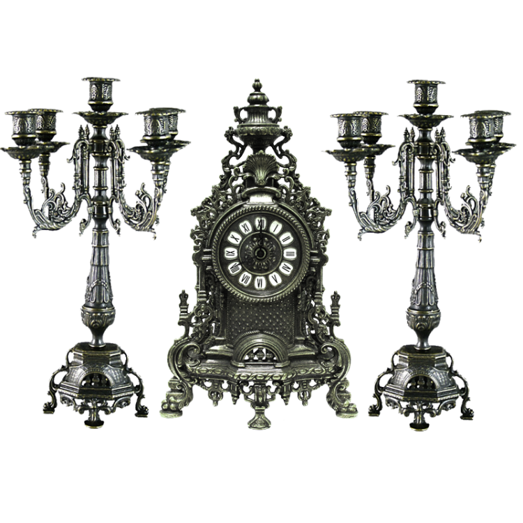 Каминные часы с двумя канделябрами на 5 свечей под бронзу Alberti Livio AL-82-103-C-ANT-099