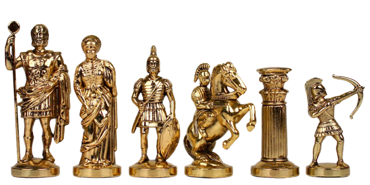 Шахматы Античные войны, Черно-белая доска, большие Manopoulos MP-S-10-44-BLA, фотография золотых фигур