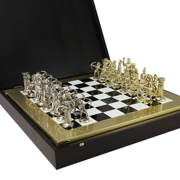 Шахматы Античные войны, Черно-белая доска, большие Manopoulos MP-S-10-44-BLA, фотография в коробочке