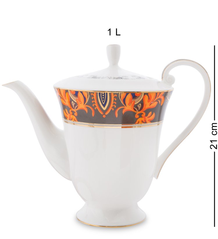 Чайный сервиз на 6 персон из фарфора Риомаджоре Pavone JK-218, фотография чайника
