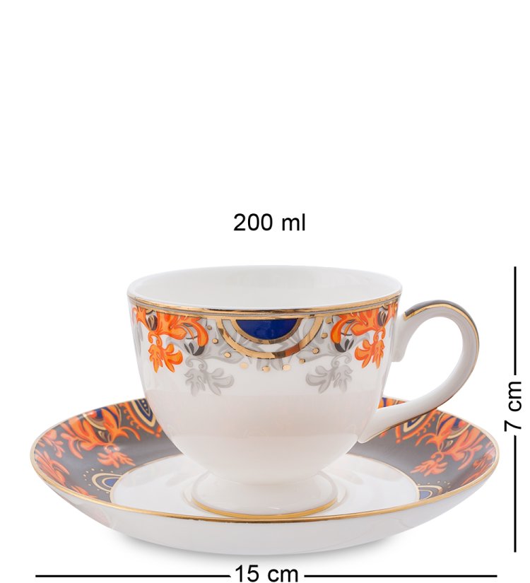 Чайный сервиз на 6 персон из фарфора Риомаджоре Pavone JK-218, фотография чайной пары