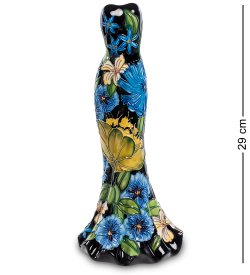 Черная ваза в форме платья с синими цветами