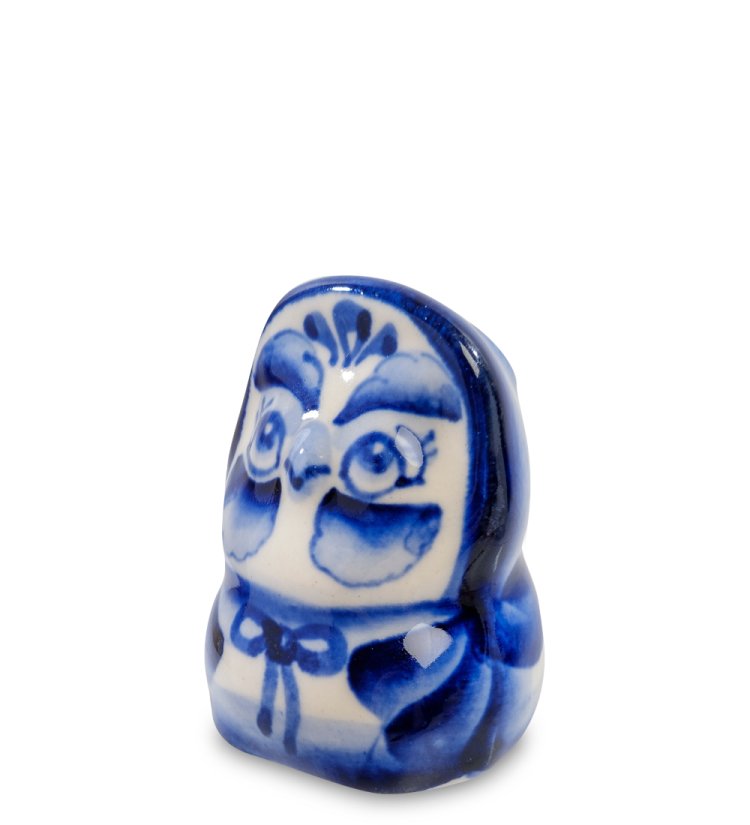 Фигурка Маленькая Сова Голубая гжель ГЛ-268, фотография сбоку