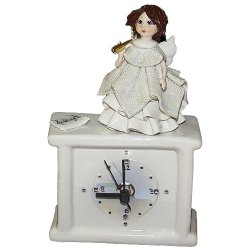 Часы из фарфора квадратные Ангел с трубой