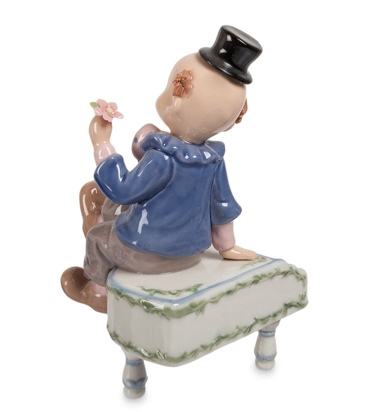 Статуэтка из фарфора Клоун на рояле с цветком Pavone CMS-23/28, фотография со спины