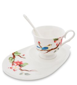 Чайная пара из фарфора Райская птица, ручная роспись